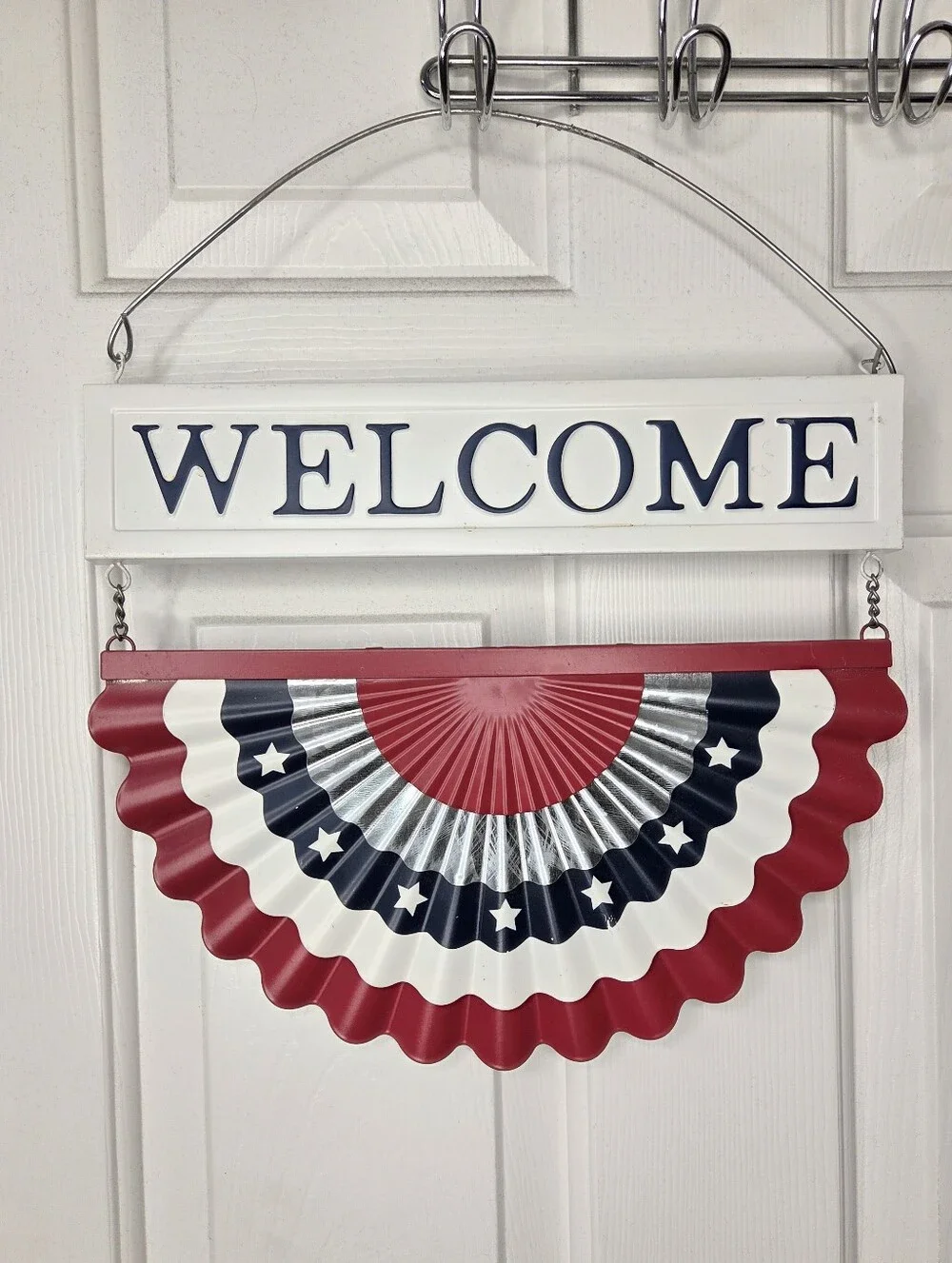 Patriotic Welcome Metal Hanging Bunting Sign Wall Decor‎ Red White Blue